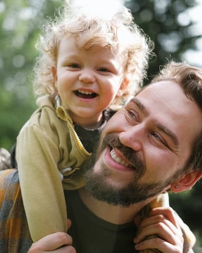 happy man with child on his back